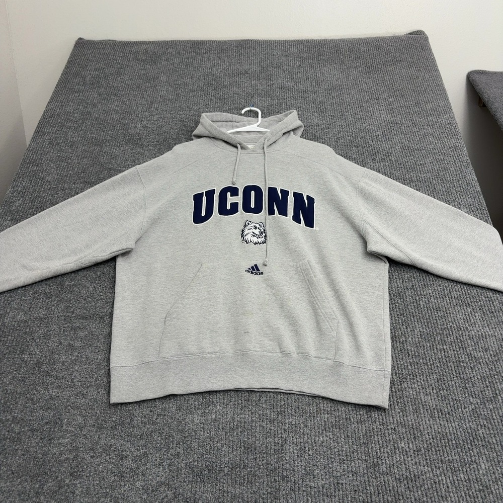 UConn Adidas Hoodie Men XL Gray Cotton Blend Pullover Collegiate Sportswear